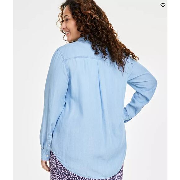 On 34th Women's Chambray Shirt Plus Size 0X Long Sleeve Casual Button Blue Top - Picture 6 of 16